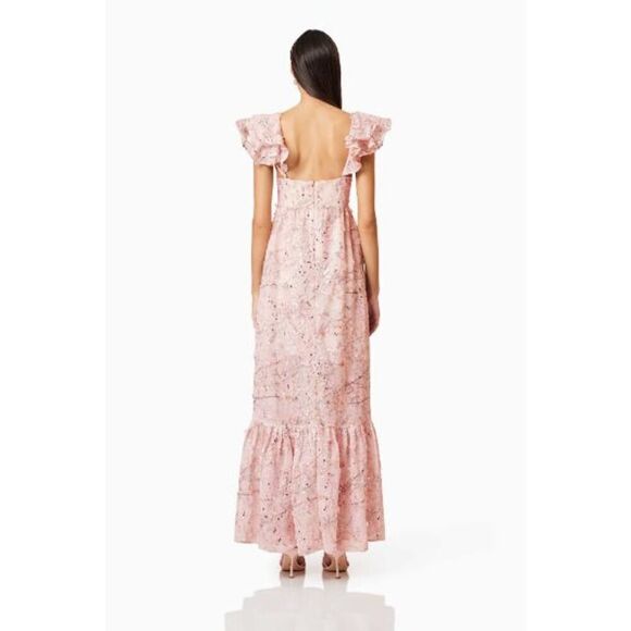 ELLIATT REGINA PINK 3D FLOWER & SEQUIN EMBELLISHED RUFFLE MAXI DRESS SiZE S NWT - Picture 3 of 7